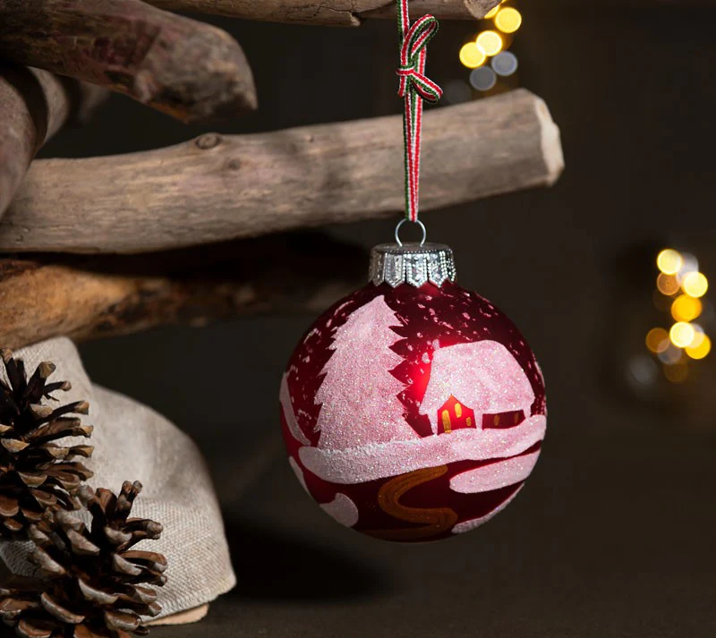 Christmas Tree Bauble "Winter Landscape" Red Decoration - Image 3