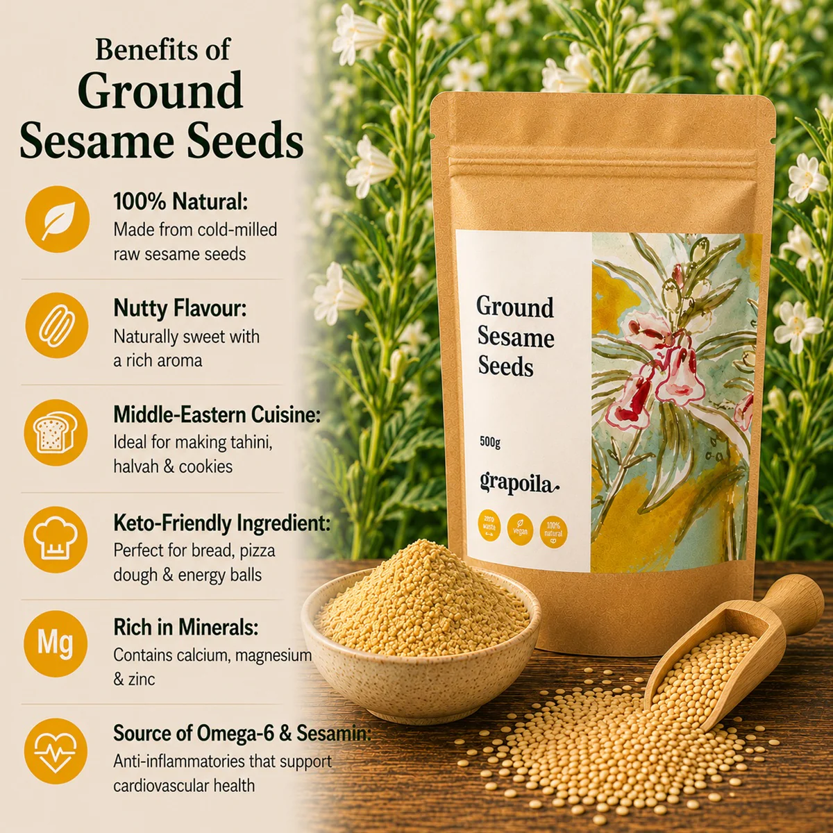 Ground Sesame Seeds 500g - Image 2