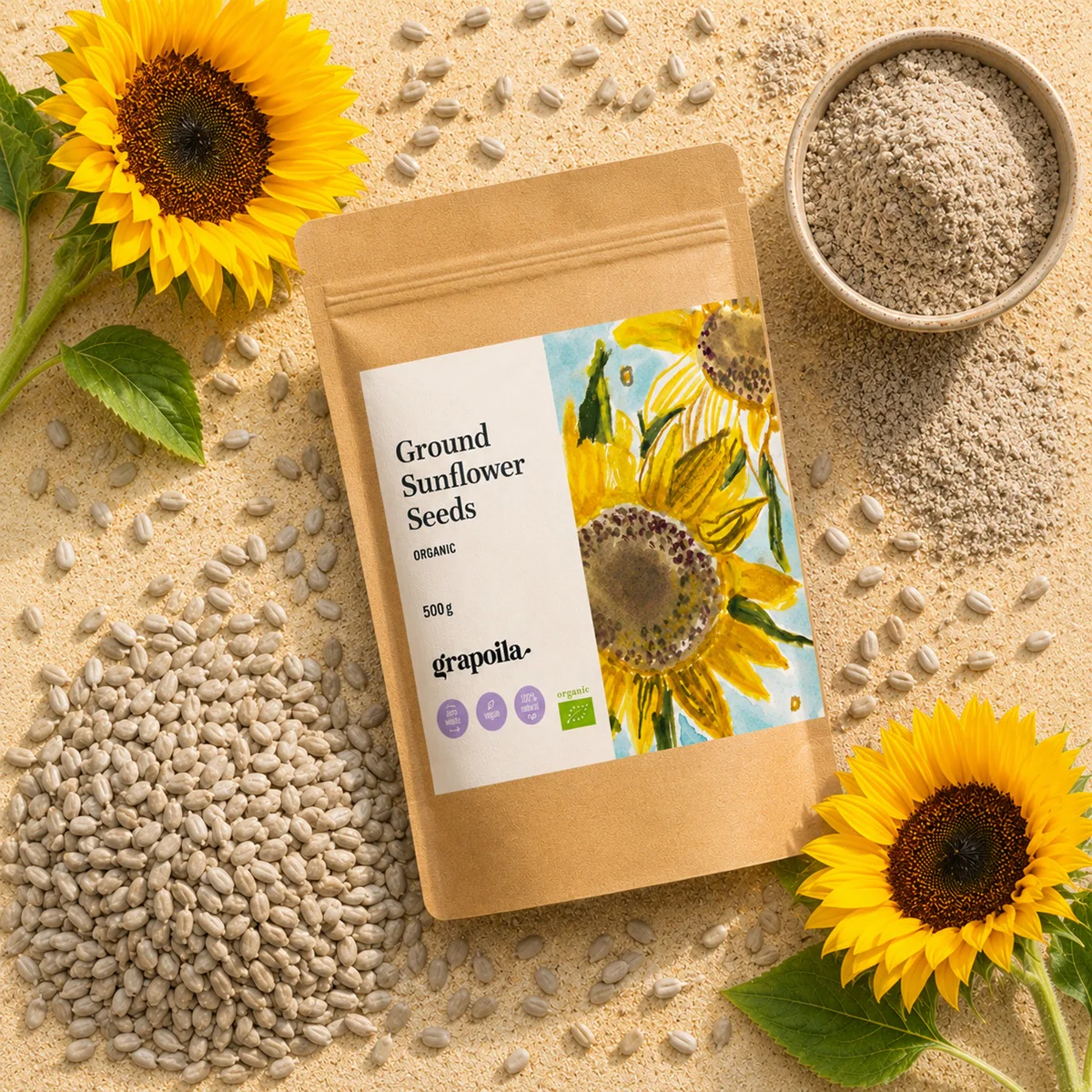 Organic Ground Sunflower Seeds 500g - Image 3