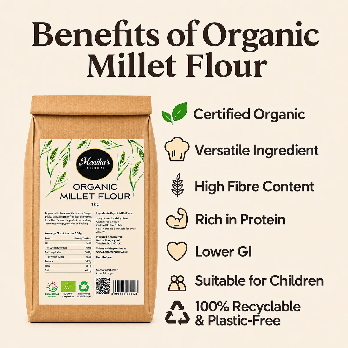 Organic Millet Flour 1kg - Image 2